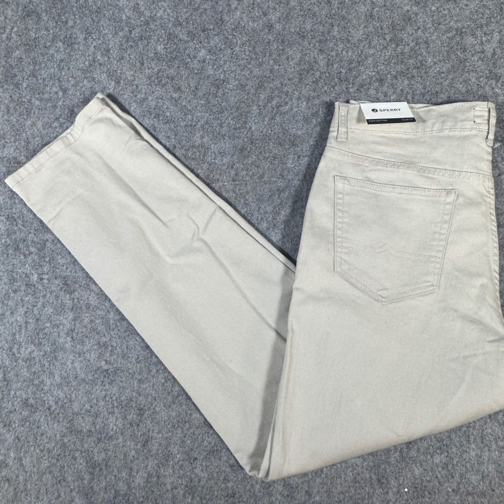 Sperry Mens Slim Fit Flex Cotton Khaki Pants Beige Size 34 NWT